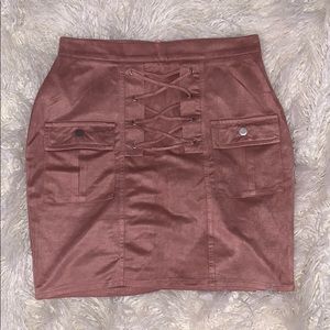 Lace up suede skirt